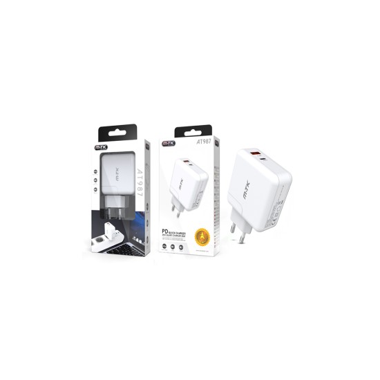 ADAPTADOR CARREGADOR MTK AT984 BL SEM CABO 1USB (2.4A), 1 PD 3.0 18W BRANCO